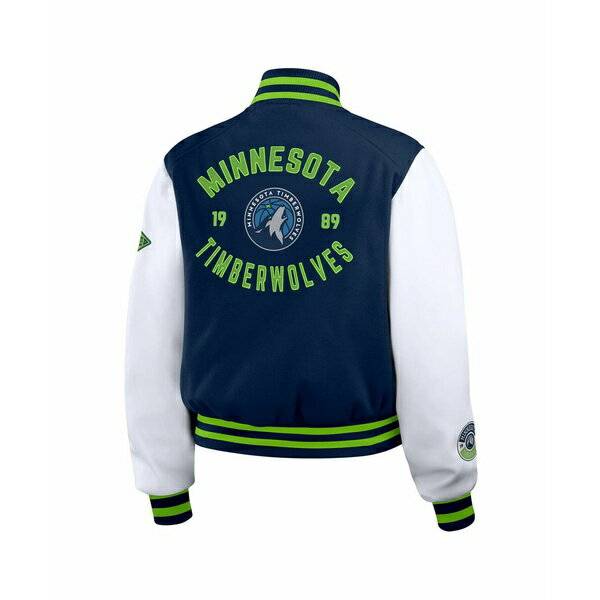 ウェア バイ エリン・アンドリューズ レディース ジャケット＆ブルゾン アウター Women's Navy/White Minnesota Timberwolves Cropped Varsity Full-Zip Jacket Navy, White
