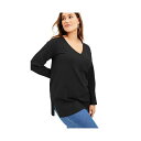 ジューン アンド ヴィー レディース カットソー トップス Plus Size June + Vie Long-Sleeve V-Neck One + Only Tunic Black|詳細画像