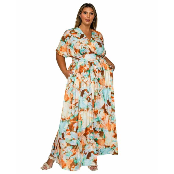 リブド レディース ワンピース トップス Women's Plus Size Minoa Floral Empire Waist Dress Brown/mint
