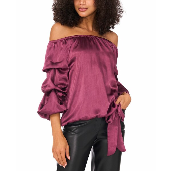 ヴィンスカムート レディース カットソー トップス Women's Satin Off-The-Shoulder Bubble 3/4-Sleeve..