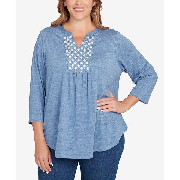 ルビーロード レディース カットソー トップス Plus Size Textured Knit Embellished Top Indigo