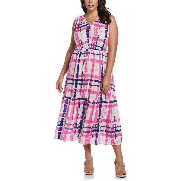 エラ ラファエラ レディース ワンピース トップス Plus Plaid Print V-Neck Midi Dress Strawberry Moon