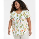 ジェイエムコレクション レディース カットソー トップス Plus Size Printed Scoop-Neck Top, Exclusively at Macy's Bright White|詳細画像