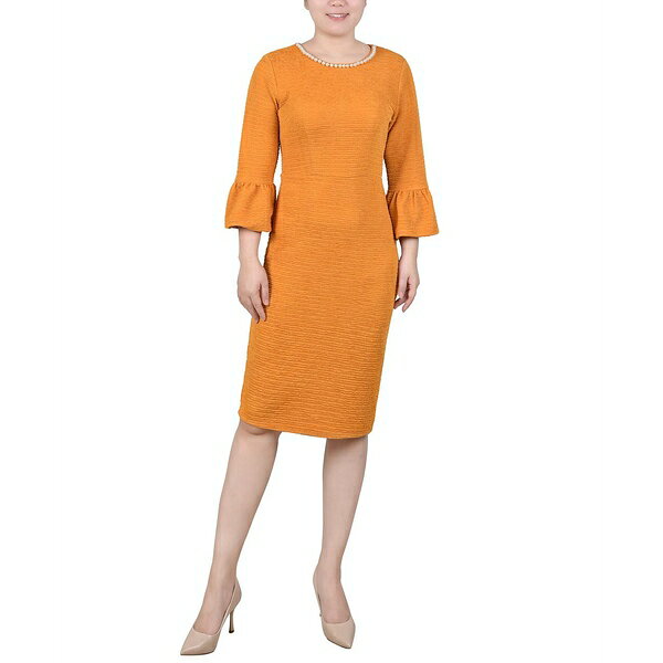 ニューヨークコレクション レディース ワンピース トップス Women's 3/4 Length Imitation Pearl Detail Dress Mustard(4)