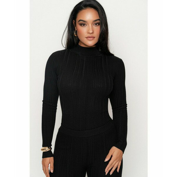 ジェイラックスラベル レディース カットソー トップス Women's Ribbed Mock Neck Top Black