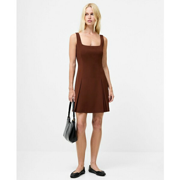 フレンチコネクション レディース ワンピース トップス Women's Square-Neck Pleated Mini Dress Choco..