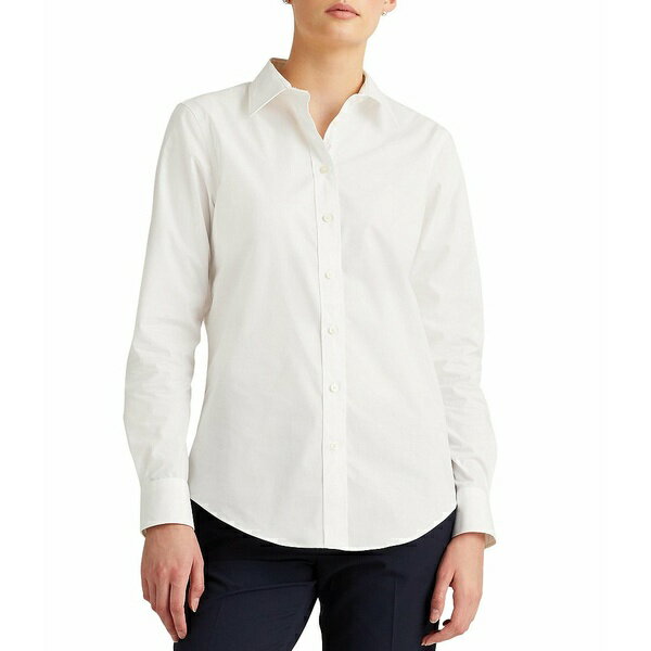 ラルフローレン レディース シャツ トップス Easy Care Point Collar Long Sleeve Cotton-Blend Shirt White