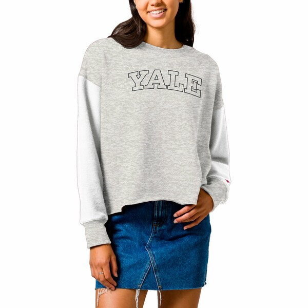 リーグカレッジエイトウェア レディース パーカー・スウェットシャツ アウター Yale Bulldogs League Collegiate Wear Women's Reverse Fleece Cropped Pullover Sweatshirt Gray