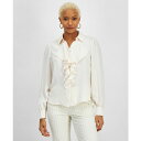 バースリー レディース カットソー トップス Women's Ruffle-Front Blouse, Created for Macy's Bar White