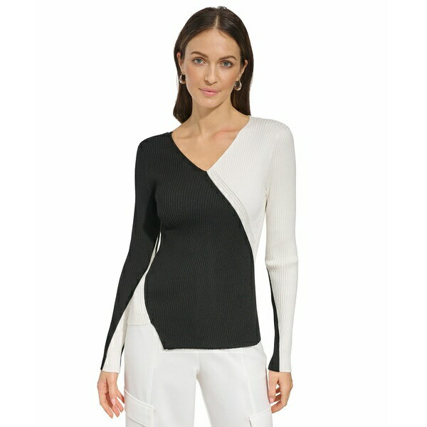 _i L j[[N fB[X jbg&Z[^[ AE^[ Women's Two-Tone Asymmetrical-Hem Sweater Black/Ivory