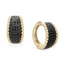 ラップド イン ラブ レディース ピアス＆イヤリング アクセサリー Black Diamond Bead Edge Small Hoop Earrings (1 ct. t.w.) in 14k Gold, Created for Macy's Yellow Gold