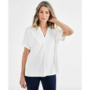 スタイルアンドコー レディース カットソー トップス Women's Split-Neck Short Sleeve Knit Shirt, Created for Macy's Neo Natural