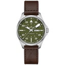 n~g Y rv ANZT[ Men's Swiss Automatic Khaki Aviation Day Date Brown Leather Strap Watch 42mm Brown