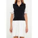 イングリッシュファクトリー レディース ワンピース トップス Women's Knit Collared Poplin Mini Dress Black/ivory