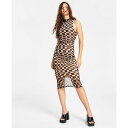 バースリー レディース ワンピース トップス Women's Mesh Checkered Midi Dress, Created for Macy's Black/almondine