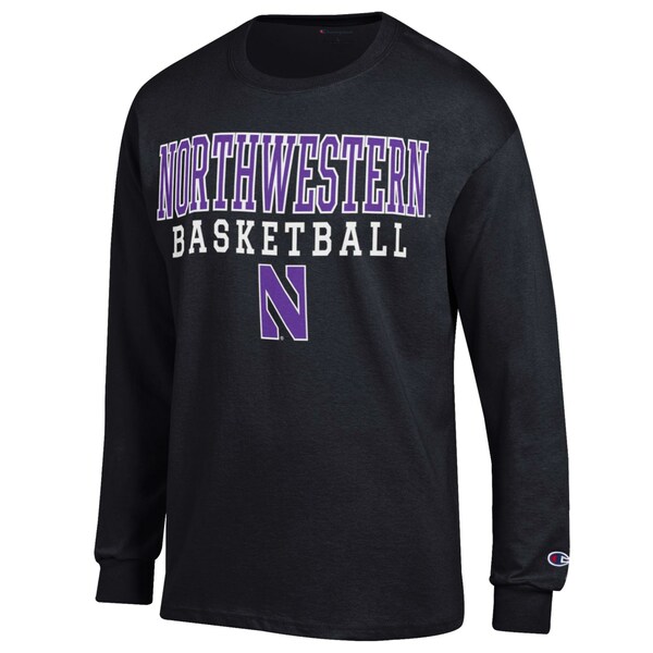 チャンピオン メンズ Tシャツ トップス Northwestern Wildcats Champion Basketball Stack Long Sleeve TShirt Black