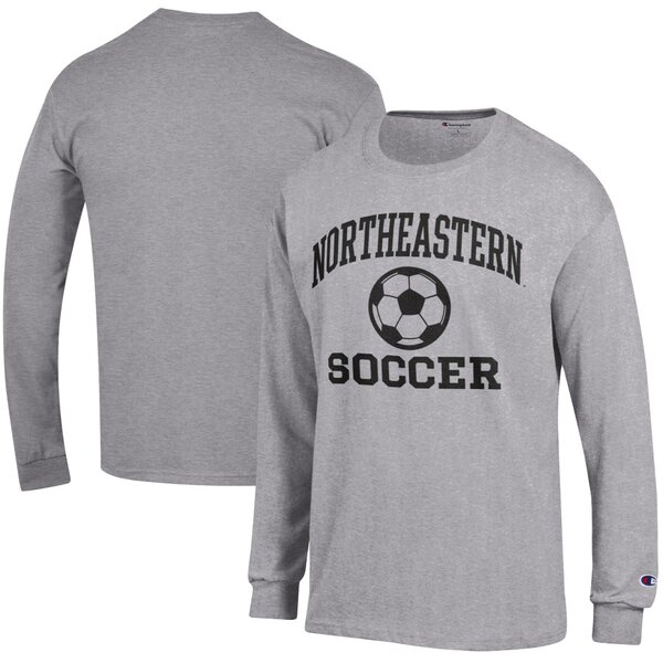 チャンピオン メンズ Tシャツ トップス Northeastern Huskies Champion Soccer Icon Long Sleeve TShirt Heather Gray