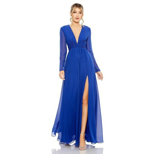 マックダガル レディース ワンピース トップス Women's Ieena V-Neck Front Twist Long Sleeve Gown Sapphire マックダガル レディース ワンピース トップス Women's Ieena V-Neck Front Twist Long Sleeve Gown Sapphire