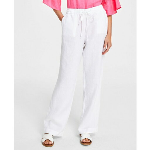 チャータークラブ レディース カジュアルパンツ ボトムス Women's 100% Linen Drawstring Pants, Created for Macy's Bright White チャータークラブ レディース カジュアルパンツ ボトムス Women's 100% Linen Drawstring Pants, Created for Macy's Bright White