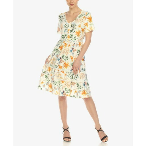 ホワイトマーク レディース ワンピース トップス Women's Floral Short Sleeve Knee Length Dress White ホワイトマーク レディース ワンピース トップス Women's Floral Short Sleeve Knee Length Dress White