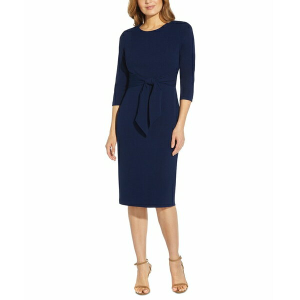 アドリアナ パペル レディース ワンピース トップス Women's Tie-Front 3/4-Sleeve Crepe Knit Dress Navy Sateen