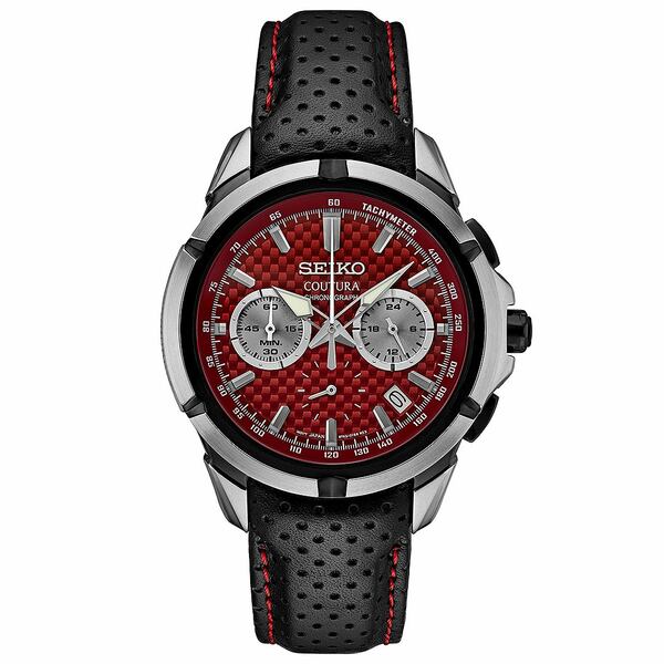  ǥ ӻ ꡼ Men's Chronograph Coutura Black Perforated Leath...