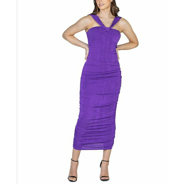 24セブンコンフォート レディース ワンピース トップス Women's Halter Neck Ruched Bodycon Mid Dress Purple