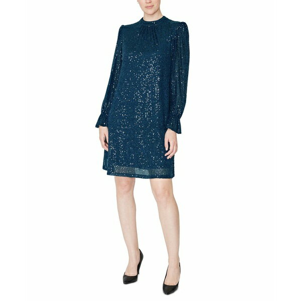 ジュリア ジョーダン レディース ワンピース トップス Sequin Mock-Neck Sheath Dress Teal