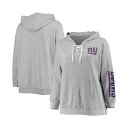 ファナティクス レディース パーカー・スウェットシャツ アウター Women's Plus Size Heathered Gray New York Giants Lace-Up Pullover Hoodie Heathered Gray(4)