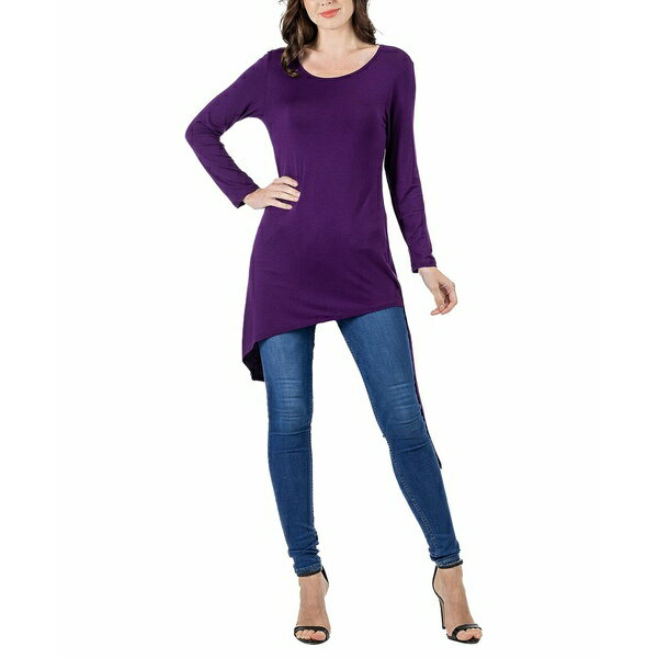 24セブンコンフォート レディース カットソー トップス Women's Long Sleeve Knee Length Tunic Top Plum