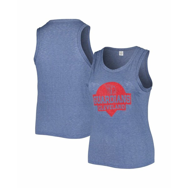 ソフト?アズ ア?グレープ レディース カットソー トップス Women's Navy Distressed Cleveland Guardians Plus Size High Neck Tri-Blend Tank Top Navy