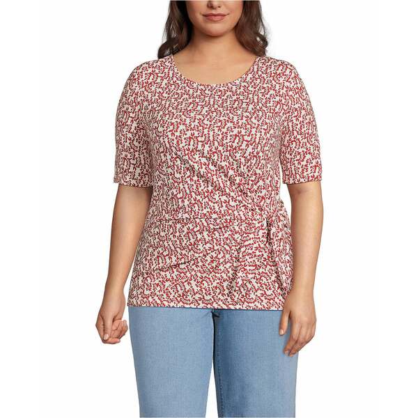 ランズエンド レディース カットソー トップス Plus Size Lightweight Jersey Tie Front Top Dark oran..