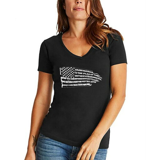 エルエーポップアート レディース Tシャツ トップス Women's Word Art Pledge of Allegiance Flag V-Neck T-Shirt Black エルエーポップアート レディース Tシャツ トップス Women's Word Art Pledge of Allegiance Flag V-Neck T-Shirt Black