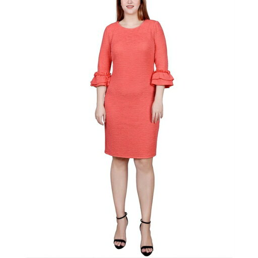 ニューヨークコレクション レディース ワンピース トップス Petite 3/4 Sleeve Textured Knit Dress Coral ニューヨークコレクション レディース ワンピース トップス Petite 3/4 Sleeve Textured Knit Dress Coral