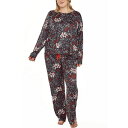 アイコレクション レディース カットソー トップス Plus Size Ultra Soft Floral Print Top and Pant Pajama Set Black(4)