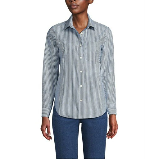 ランズエンド レディース カットソー トップス Women's Cooling Button Front Shirt Deep sea navy fine stripe ランズエンド レディース カットソー トップス Women's Cooling Button Front Shirt Deep sea navy fine stripe