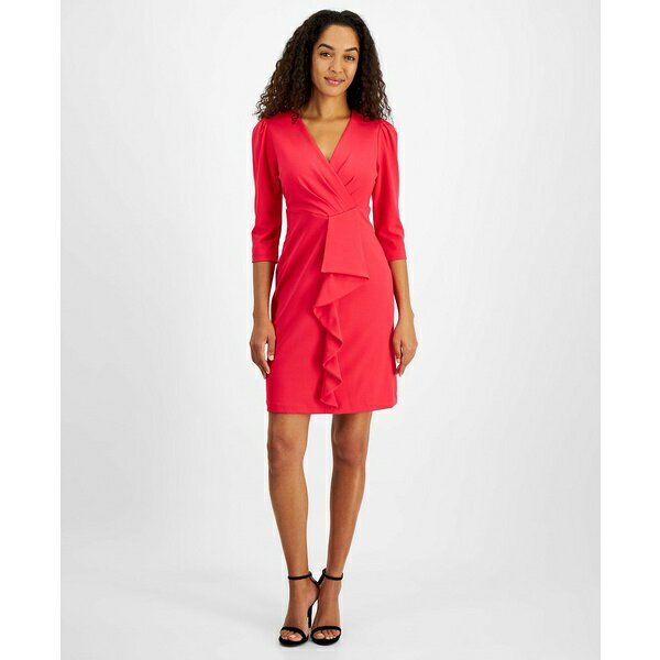ジュリア ジョーダン レディース ワンピース トップス Women's Pleated Ruffled-Front Sheath Dress Dragonfruit