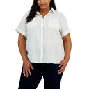 トミー ヒルフィガー レディース カットソー トップス Plus Size Linen Camp Shirt Bright White(4)