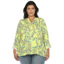 ホワイトマーク レディース カットソー トップス Plus Size Paisley Button Front Tunic Top Lime(4)