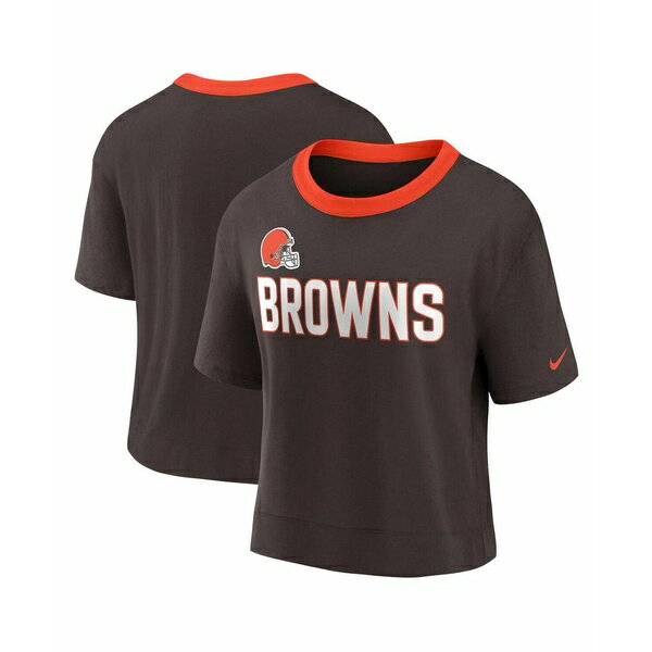 ナイキ レディース カットソー トップス Women's Brown Cleveland Browns High Hip Fashion Cropped Top Brown