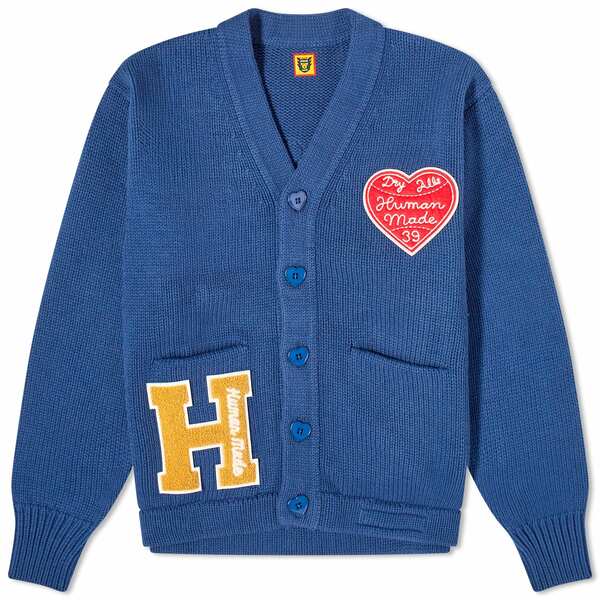 ヒューマンメイド メンズ カーディガン アウター Human Made Knitted College Cardigan Blue