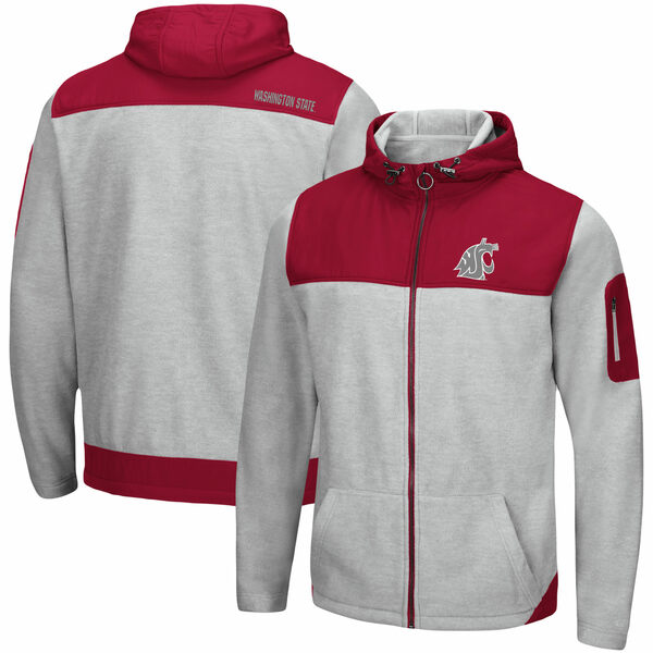 コロシアム メンズ ジャケット＆ブルゾン アウター Washington State Cougars Colosseum Schwartz FullZip Hoodie Heathered Gray/Crimson