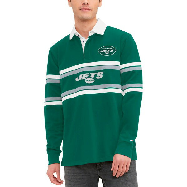 トミー ヒルフィガー メンズ Tシャツ トップス New York Jets Tommy Hilfiger Cory Varsity Rugby Long Sleeve TShirt Green