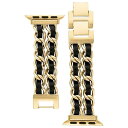 スティーブ マデン レディース 腕時計 アクセサリー Women's Gold-Tone Alloy Double Chain and Black Faux Leather Bracelet Compatible with 38/40/41mm Apple Watch Gold