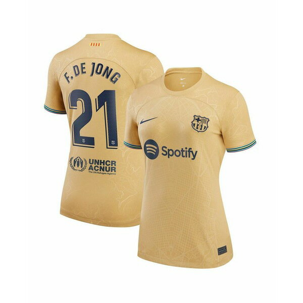 ナイキ レディース Tシャツ トップス Women 039 s Frenkie de Jong Yellow Barcelona 2022/23 Away Replica Player Jersey Yellow