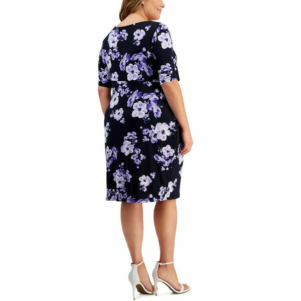 コネクテッド レディース ワンピース トップス Plus Size Floral-Print Faux-Wrap Dress Navy Periwinkle