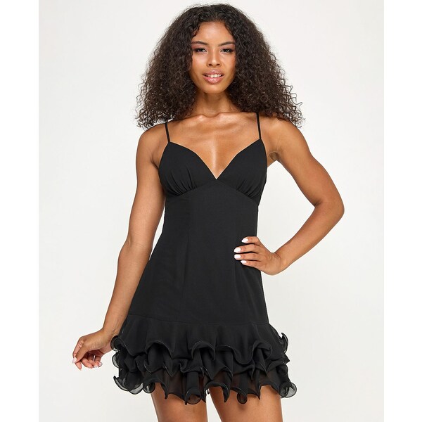 シティ スタジオ レディース ワンピース トップス Juniors' Plunge-Neck Chiffon Fit & Flare Dress Black