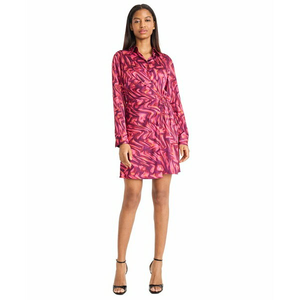 ドナモーガン レディース ワンピース トップス Women's Printed Tie-Waist Shirtdress Dwine/Pink(4)