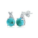シモナ レディース ピアス&イヤリング アクセサリー Stering Silver Round Turquoise w/ White Topaz Earrings Turquoise/aqua