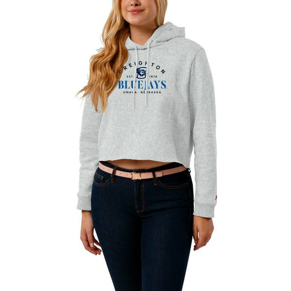 リーグカレッジエイトウェア レディース パーカー・スウェットシャツ アウター Creighton Bluejays League Collegiate Wear Women's 1636 Cropped Pullover Hoodie Ash